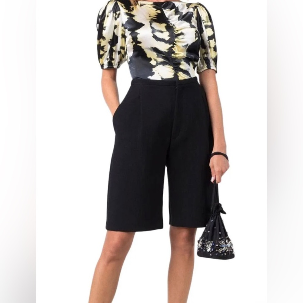 GANNI F6121 92% Silk Ruched Tie Dye Blouse EU 34 XS NWT Black Yellow